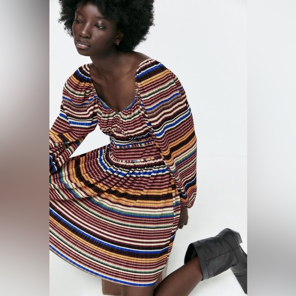 NWOT Zara Multicolor Striped Long Sleeve Dress